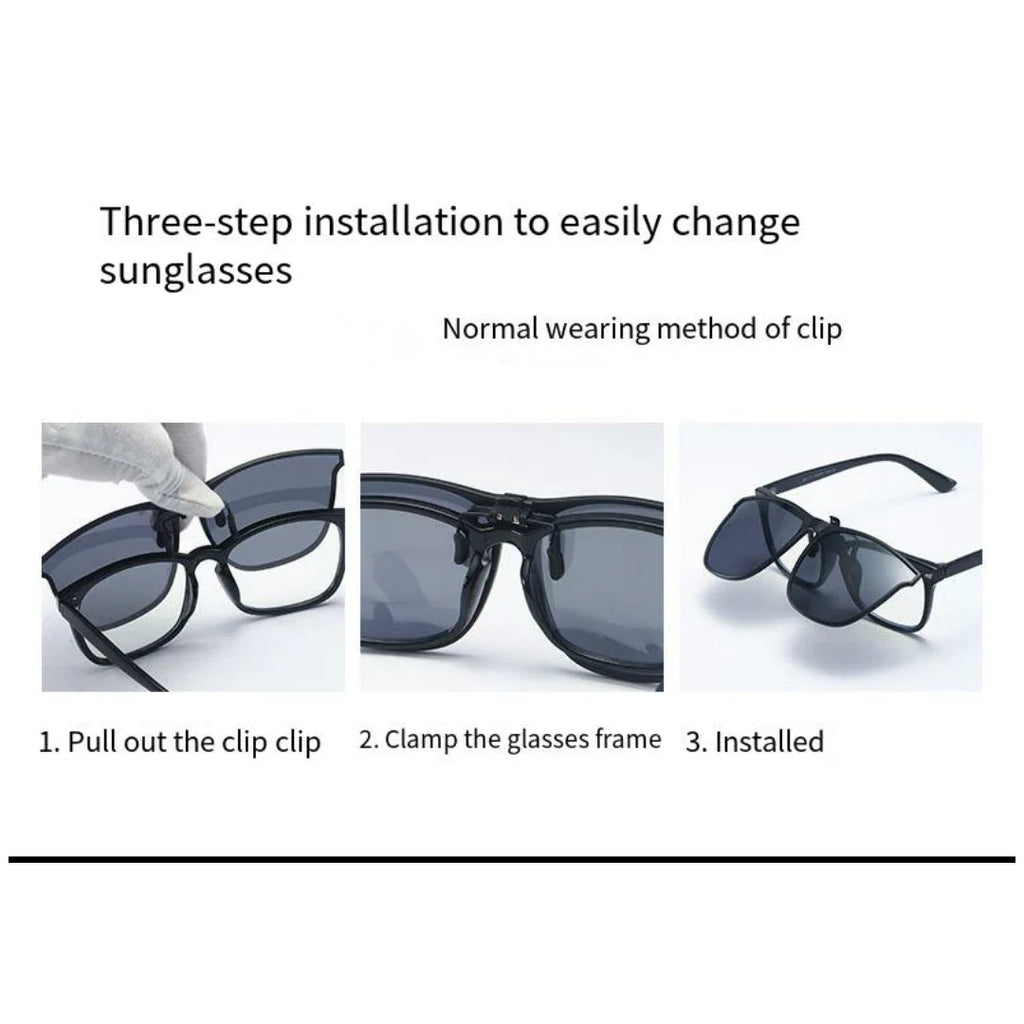 A Pair of New PC Clip Sunglasses for Outdoor Fishing and Driving. Clip Sunglasses for Day and Night Use.