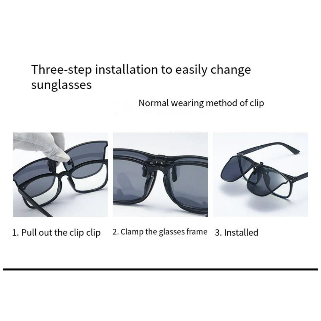 A Pair of New PC Clip Sunglasses for Outdoor Fishing and Driving. Clip Sunglasses for Day and Night Use.