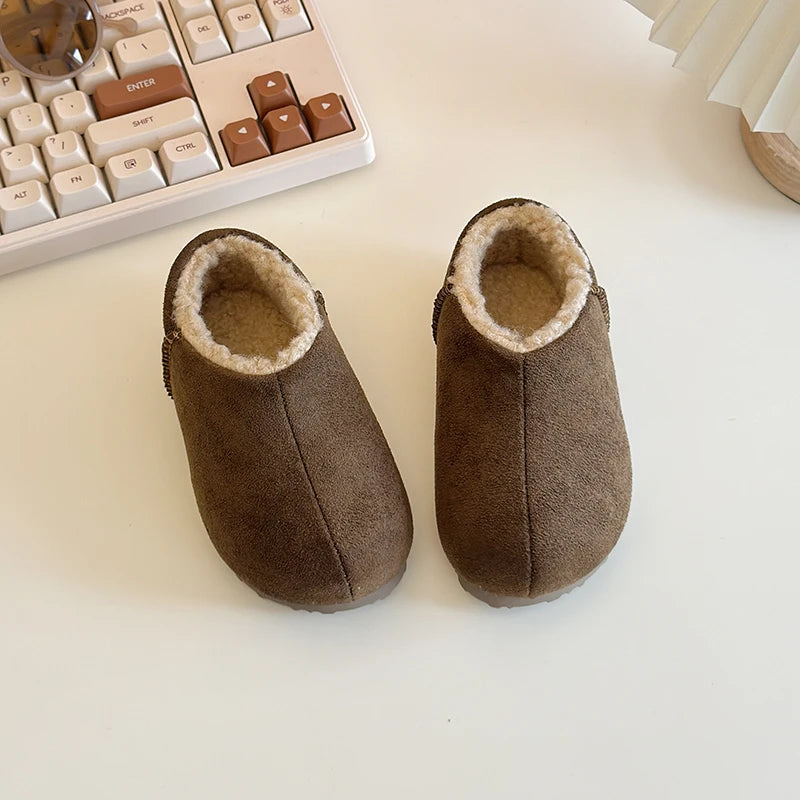 Trend Simple Winter Children's Shoes Fashion Versatile Girls Kids Casual Shoes Solid Color Boys Slip-on Cotton Shoes Side Zipper