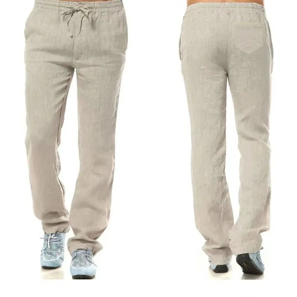 Men's Cotton Linen Pants Male Breathable Solid Color