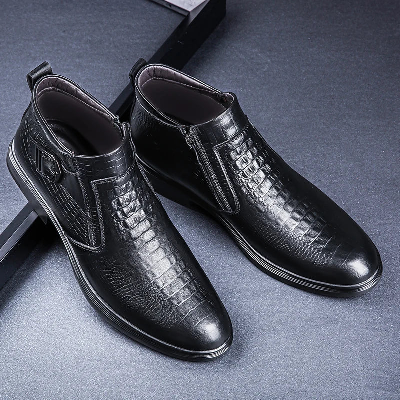 Genuine Leather Autumn Winter Business Dress Snow Boots Men's Office Ankle Formal Boots for Men Designer Casual Shoes Sneakers