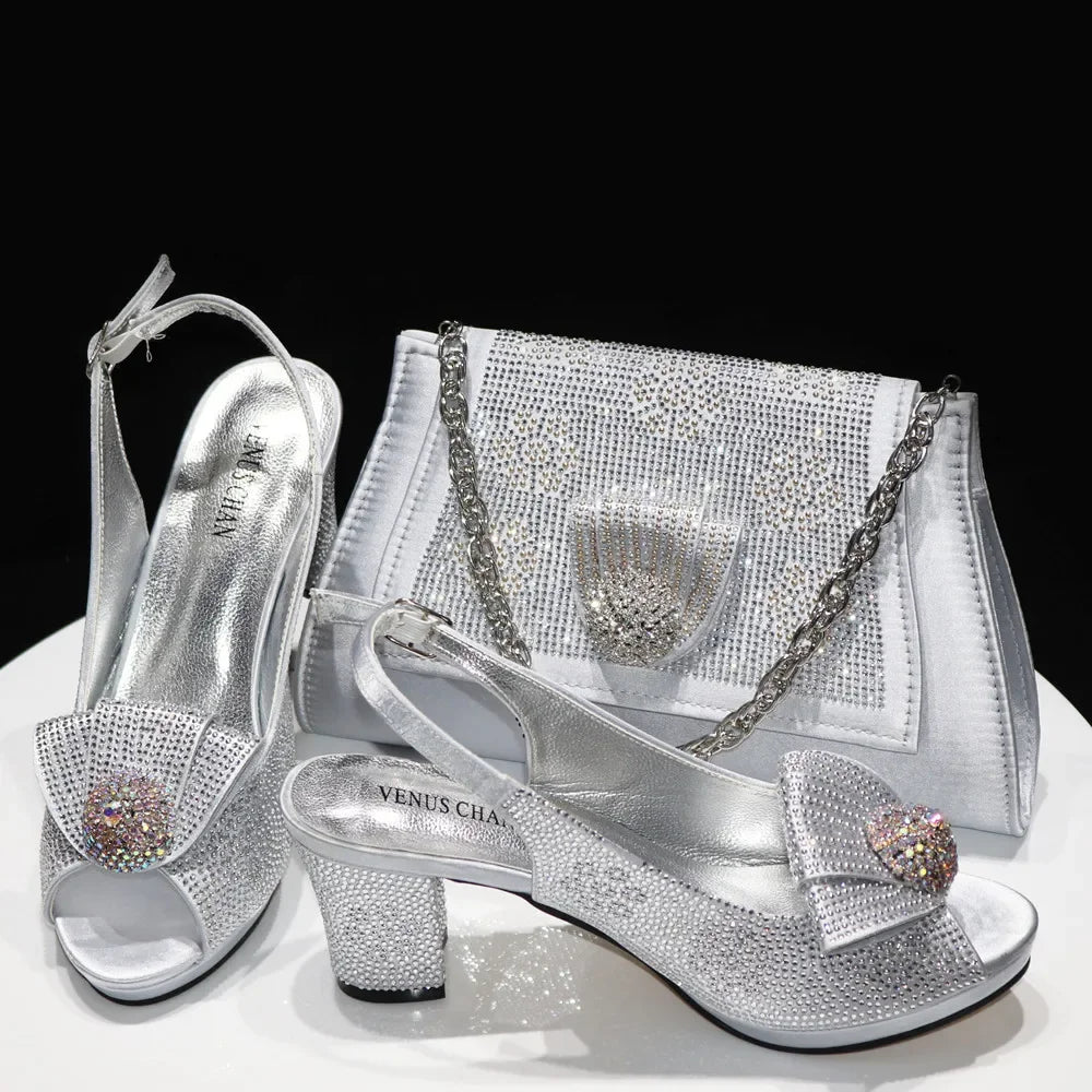 Shoes And Bag Sets For Evening Party With Stones