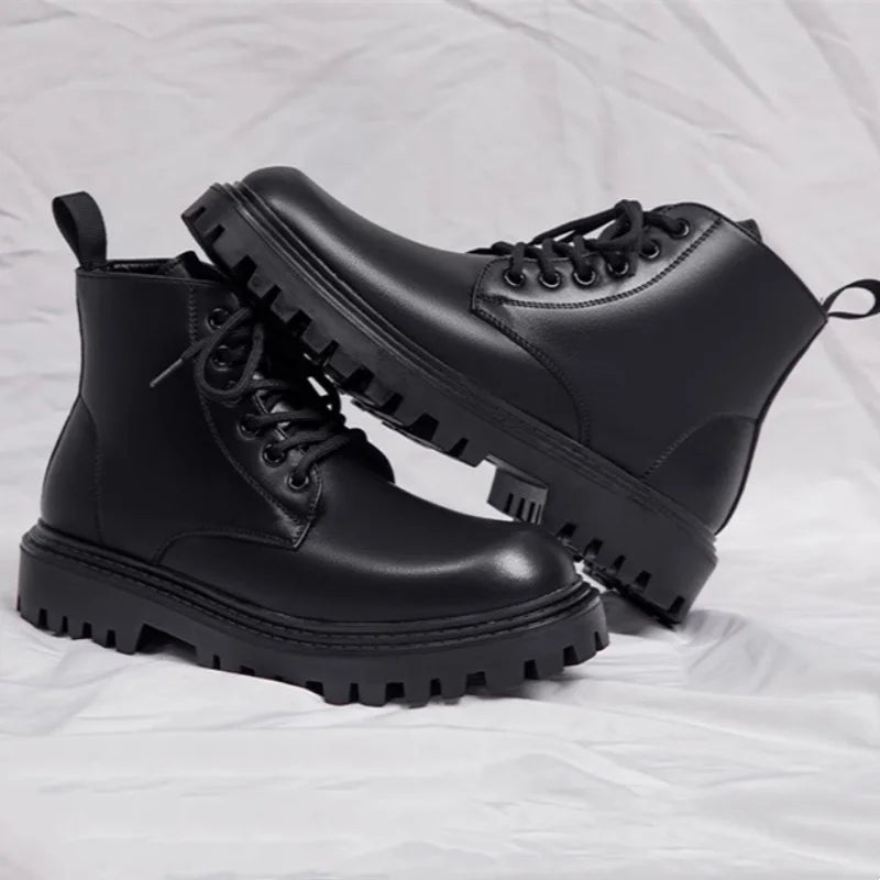 Black Men's Casual Leather Boots