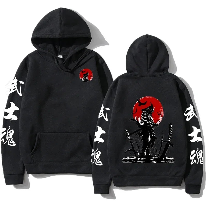New Men's Anime Pattern Printed Hoodie Drawstring Long Sleeved Solid Color Hoodie Fashion Casual Pocket Hooded Sweatshirt