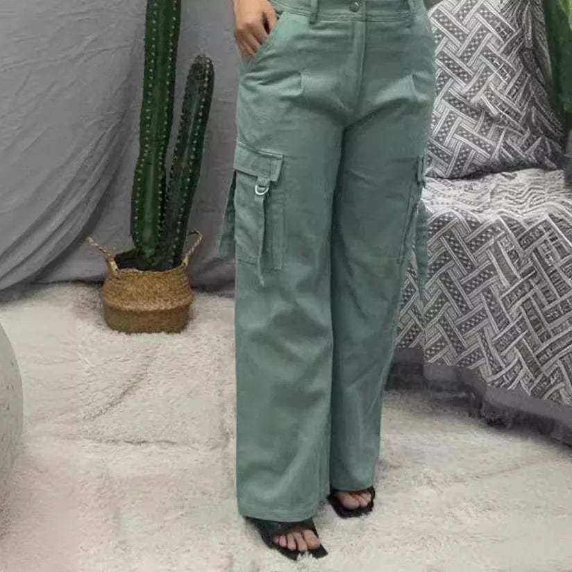 White Elegant Cuffed Cargo Pants Spring Summer Hollow Out High Waist