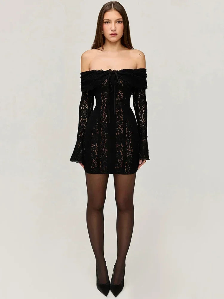 Long Sleeve Evening Party Dresses Women Black Sexy Elegant Maxi