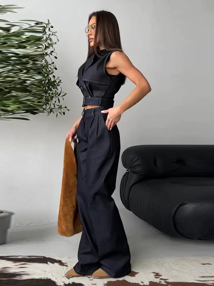 Women Vintage Double-breasted Denim Jeans