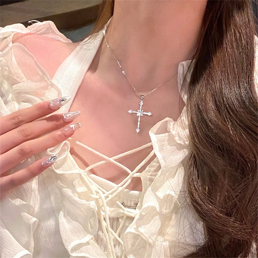 Elegant Crystal Cross Pendant Necklace For Women