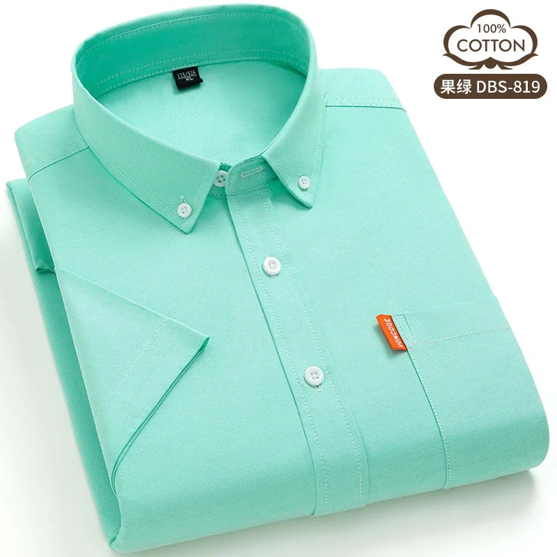 100% cotton 5XL men's short sleeve shirt Oxford Summer high quality with pockets casual wear free breathable slim fit
