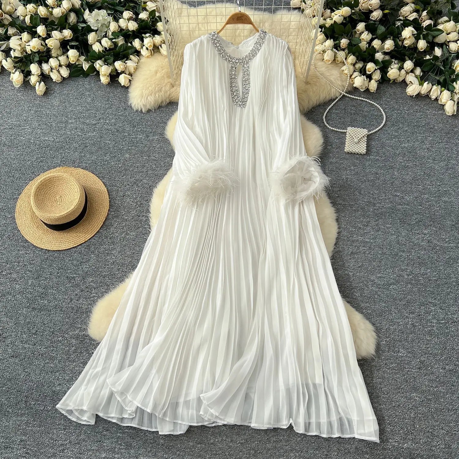 Luxury Pleated Chiffon Maxi Dresses Women's Spring Summer Party Long Dress