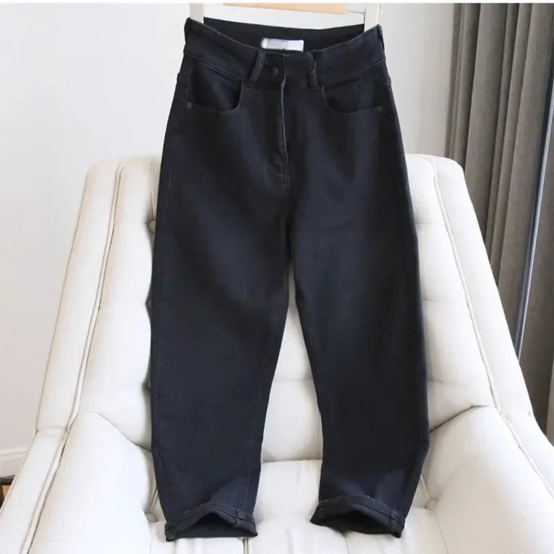 High-Waisted Light Blue Jeans For Women Summer Thin Style Stretchy Fit Pear Shape Body Shaper Dad's Potato Pants