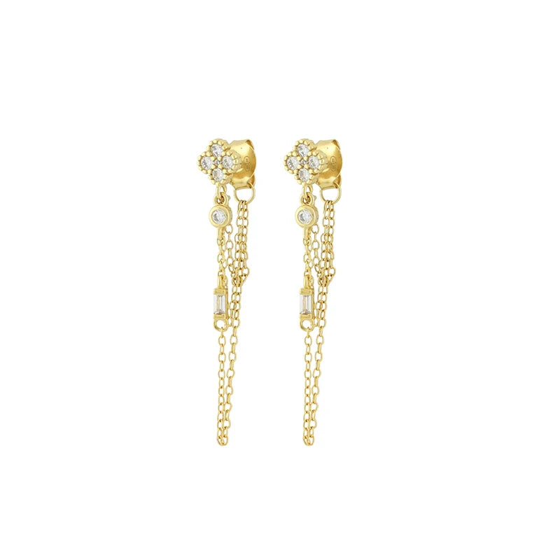 Gold Color Double Chain Dangle Earrings for Women