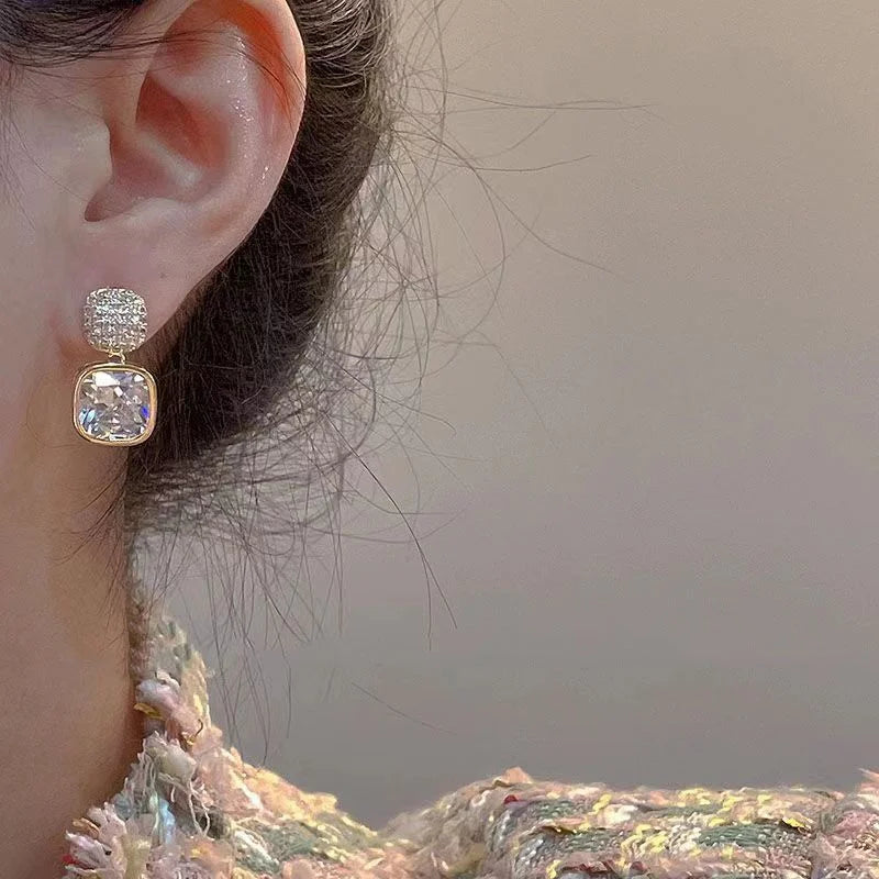 Square Colorful Zircon Ear Stud Earrings for Women