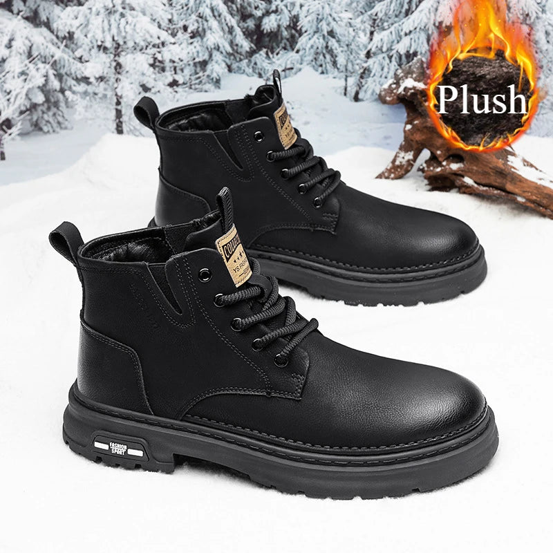 Luxury Men Ankle Boots Retro British High-top Men Boots Fashion High Quality Leather Shoes 2025 New Outdoor Men Motorcycle Boots