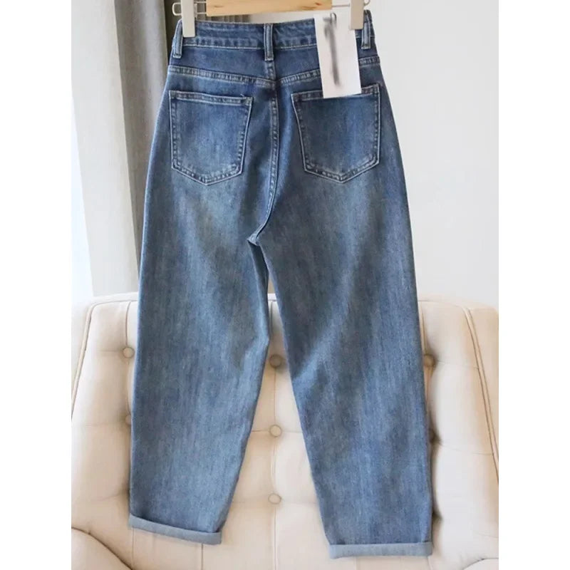 High-Waisted Light Blue Jeans For Women Summer Thin Style Stretchy Fit Pear Shape Body Shaper Dad's Potato Pants