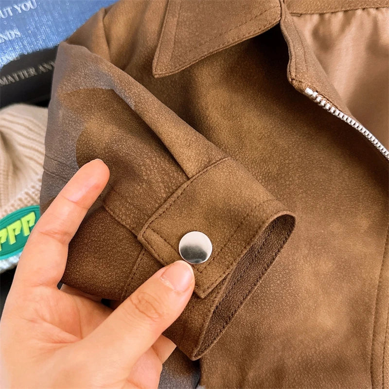 Boys Girls Brown Leather Jacket