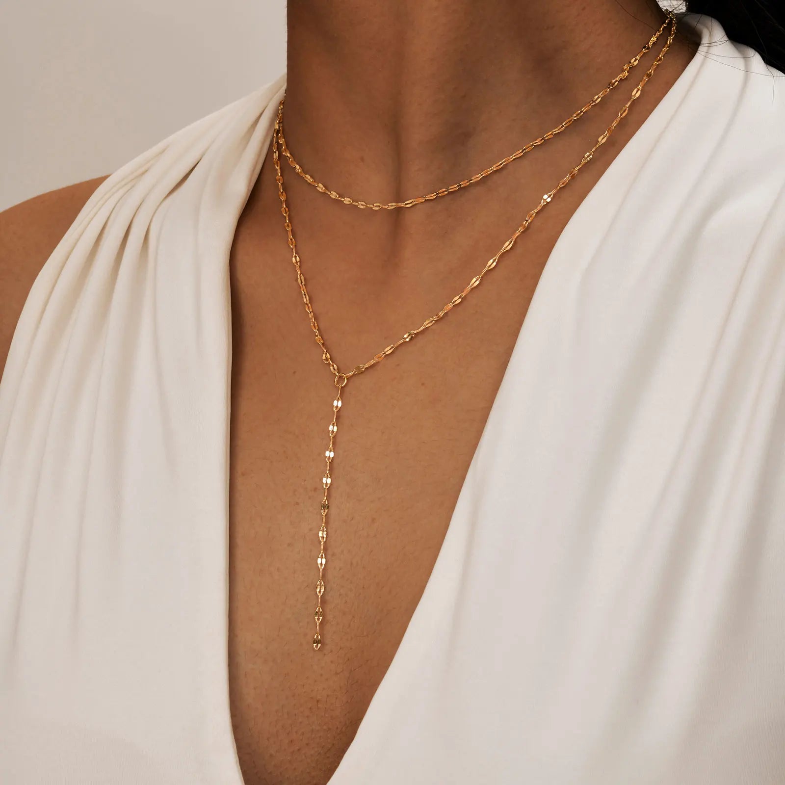 Stainless Steel Lip Chain Double Layered Fringe Necklace