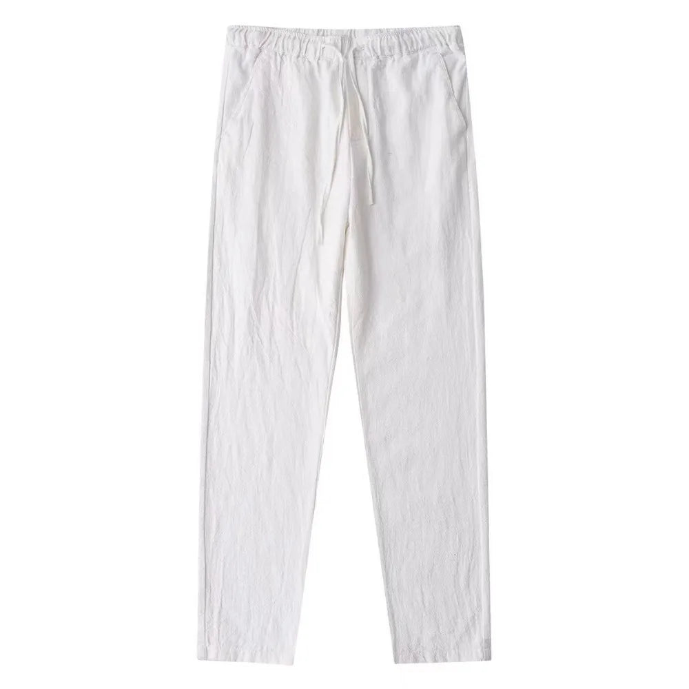 Men's Cotton Linen Pants Male Breathable Solid Color
