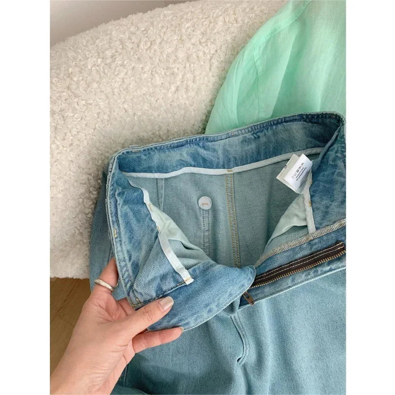2024 Pear-Shaped Body Harajuku Jeans Women's Summer Thin Plus Size High-Waisted Banana Milk Latex Cropped Pants