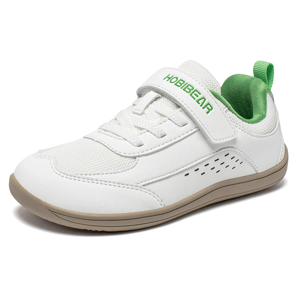 HOBIBEAR Kids Wide Toe Shoes Big Kid Barefoot Hook Loop Minimalist Sneakers Artificial Leather Mesh Shoes