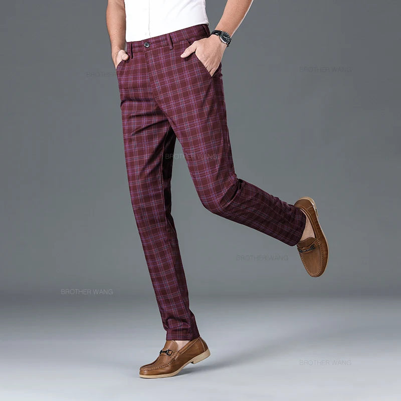 Spring Classic Men's Slim Fit Cotton Plaid Casual Pants Classic Style
