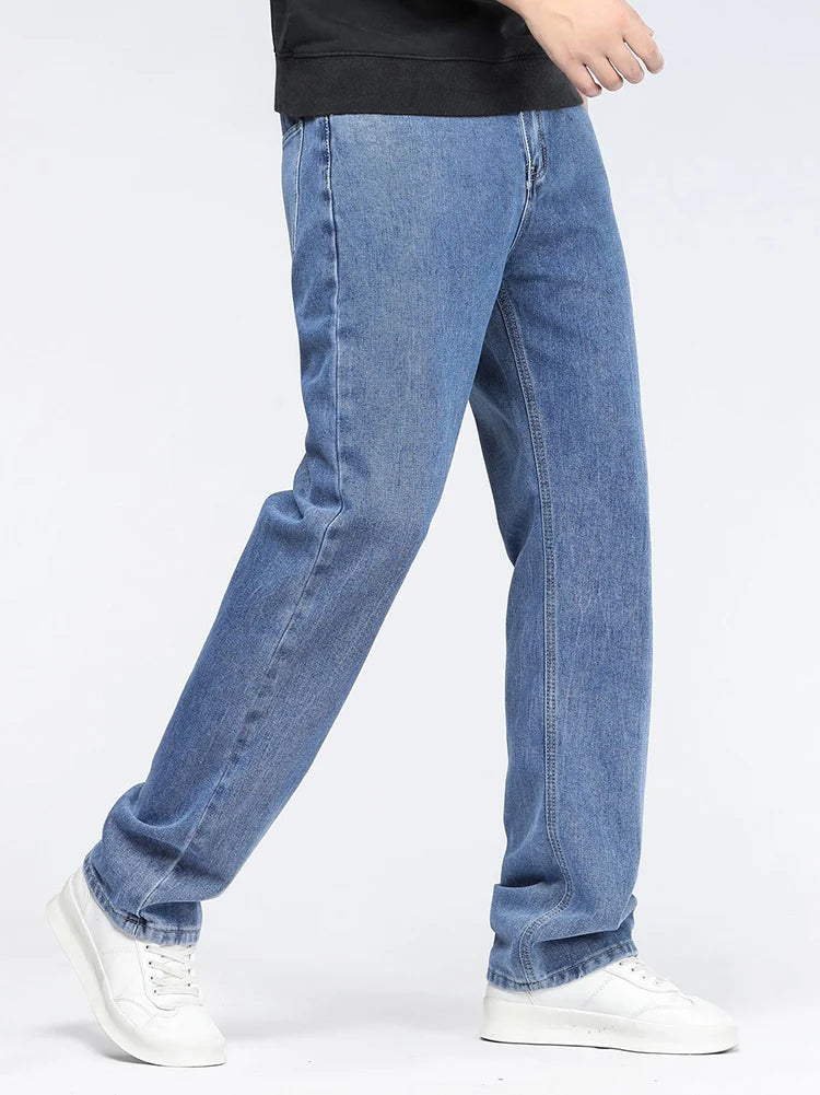 Men's Korean Fashion Baggy Jeans Classic All-match Solid Color Straight-leg Denim Wide-leg Pants Male Light Blue Black Grey