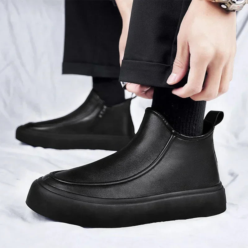 Black Men's Ankle Boots Luxury Designer Men Boots Platform Zipper High-Top Casual Shoes Versatile Comfortable Leather Shoes New
