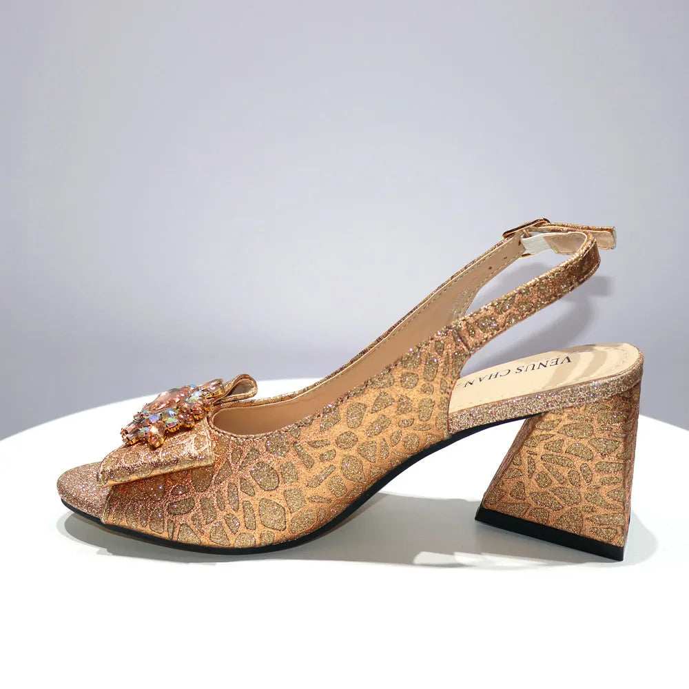 Ladies Sandals Butterfly Design High Heels Shoes and Bag Set