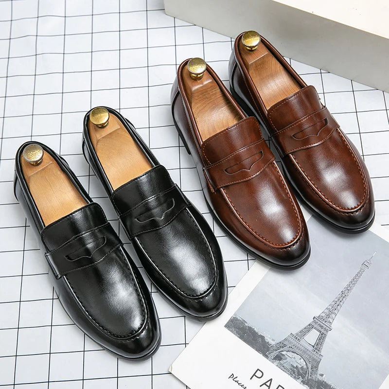 Luckman mens dress shoes PU leather fashion men business dress loafers pointy shoes