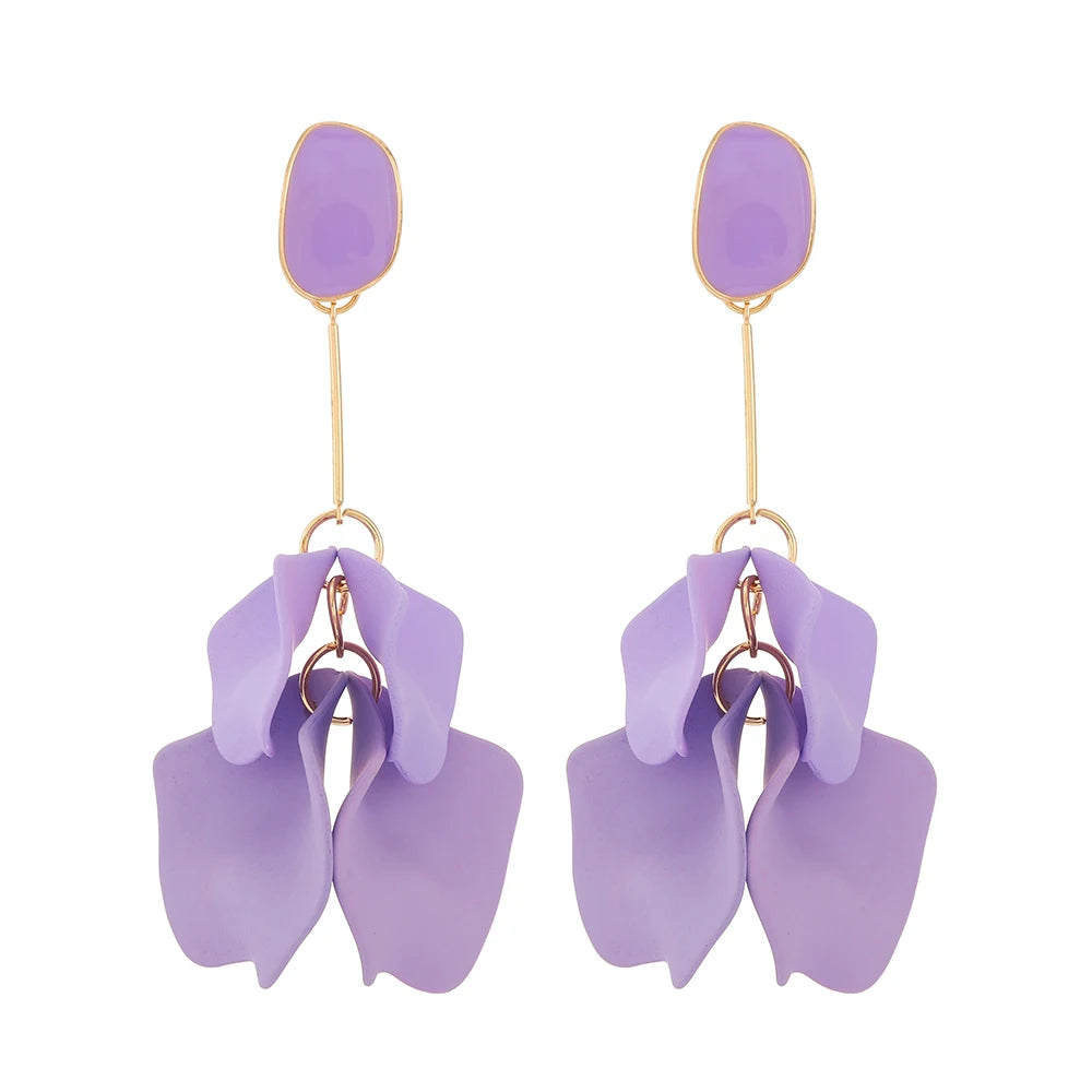 Romantic Sweet Acrylic Petal Long Dangle Drop Earrings For Women