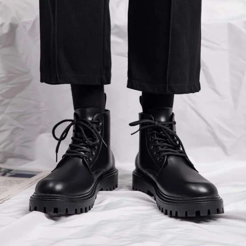 Black Men's Casual Leather Boots