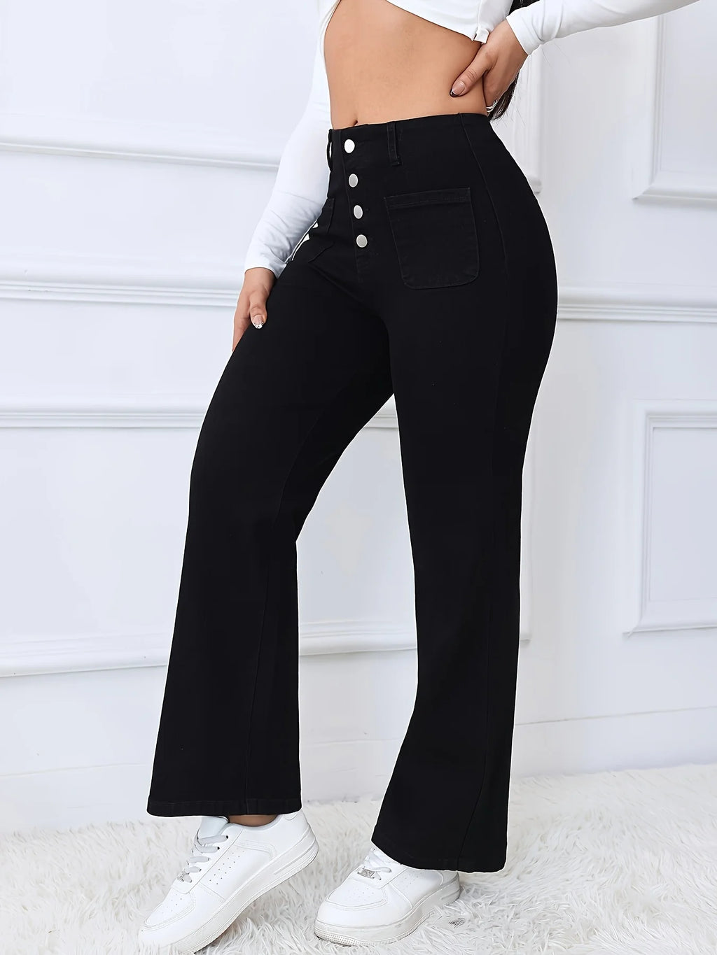 Women's straight leg jeans are super elastic and suitable for all seasons. Comfortable and popular women's wide leg pants