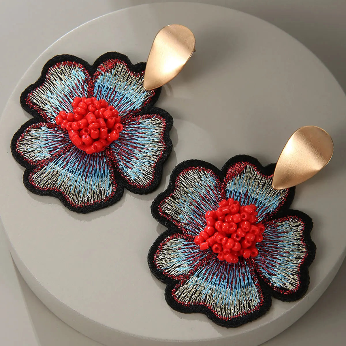 Embroidered Fabric Drop Earrings