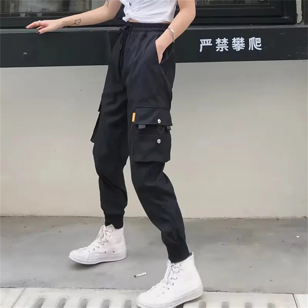 Women High Waist Loose Streetwear Baggy Tactical Trouser