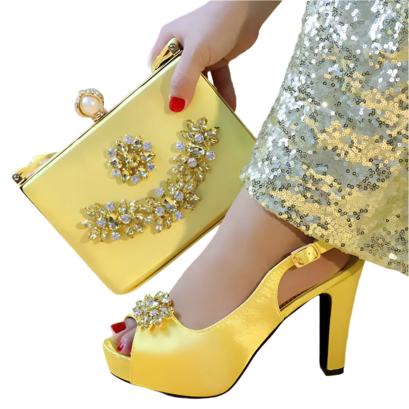 Party Pumps Shoes and Bag Set Decorated with Rhinestone