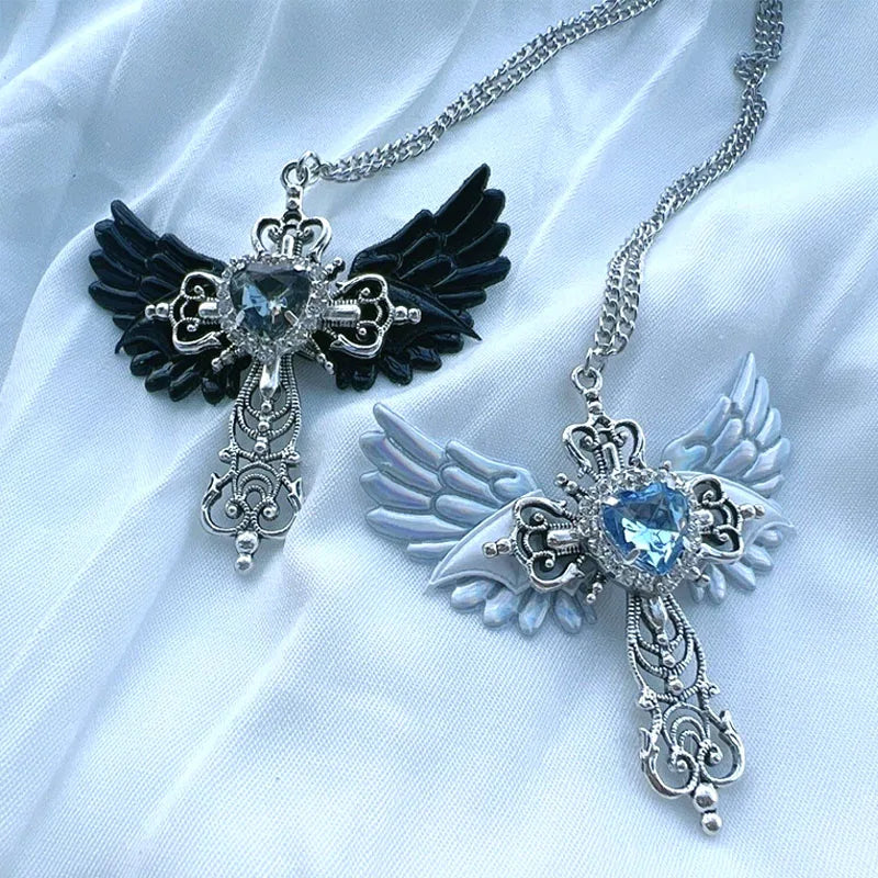Accessory Wings Cross Pendant Necklace For Women