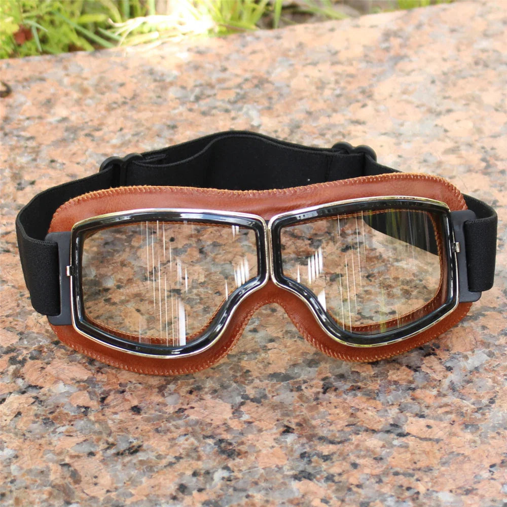 Best Selling Vintage Goggles Motorcycle Leather Goggles Glasses Cruiser Folding Goggles Newest Sunglasses Motocross Safety