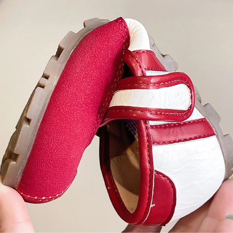 2025 New Children's Flats Simple Leather Shoes Versatile Kids Causal Fashion Shoes Vintage Trendy Girls Contrasting Bean Shoes