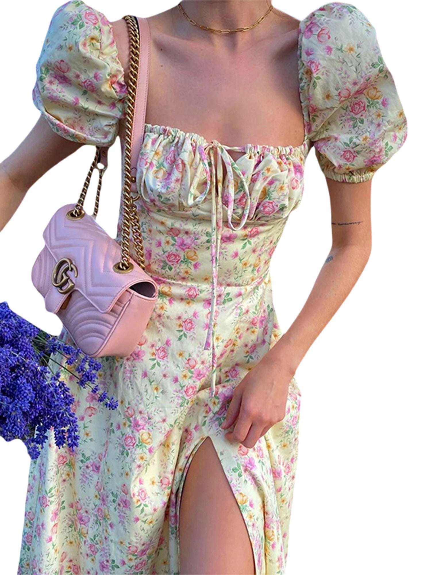 Elegant Women s Maxi Dress with Puff Sleeves