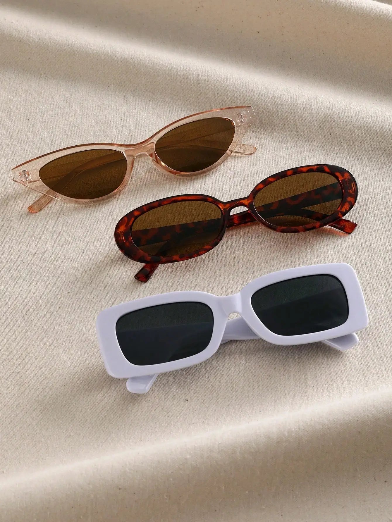 3PCS Unisex Cat Eye&Round&Square Plastic Frame Fashion Sunglasses For Outdoor Travel Hiking