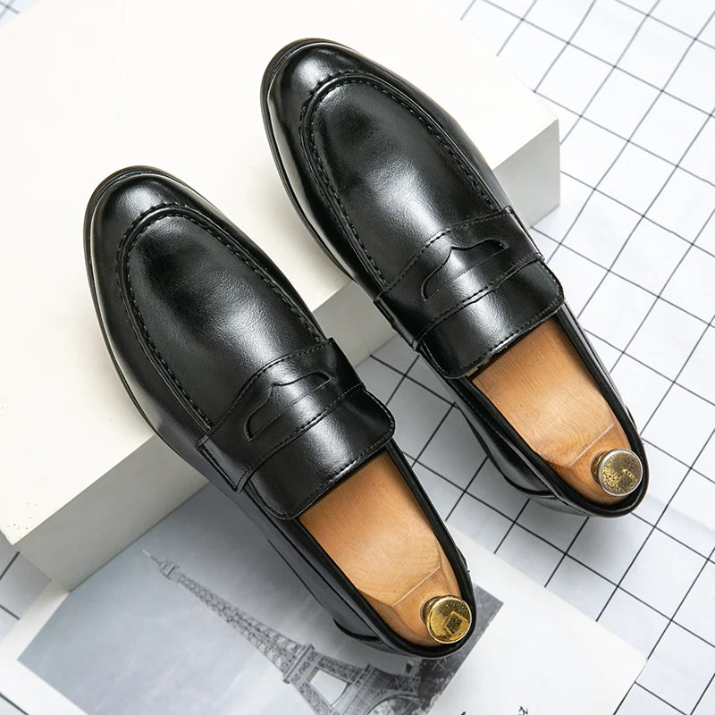 Luckman mens dress shoes PU leather fashion men business dress loafers pointy shoes