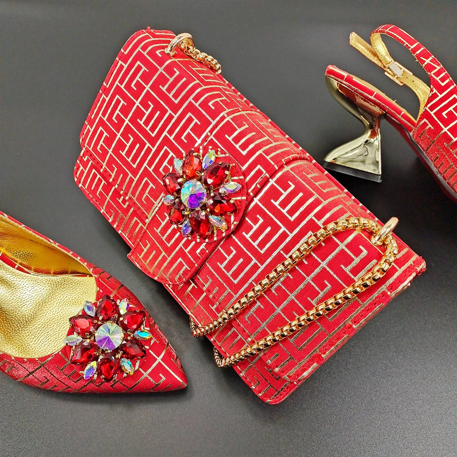 Peep Toe Ladies Shoes Matching Bag Set For Women