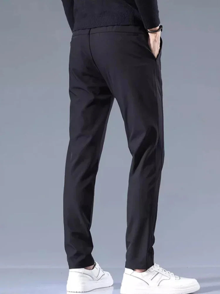 Elastic Men's Casual Trousers Summer Ultra-thin Ice Silk Slim Straight Business Pants Quick-drying Sweatpants Black Gray