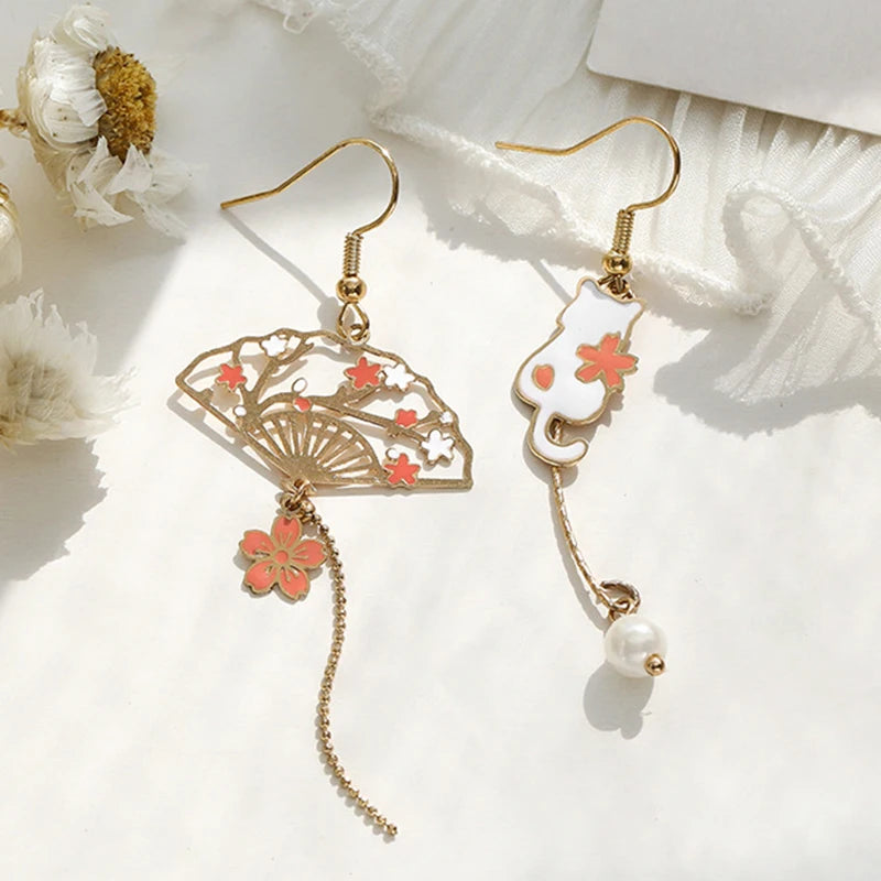 Folding Fan Crane Dangle Earrings For Women