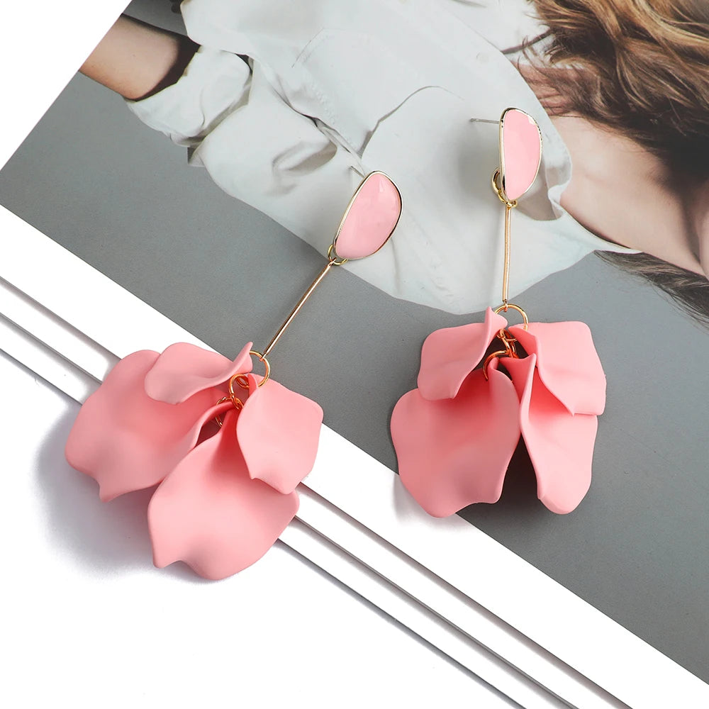 Romantic Sweet Acrylic Petal Long Dangle Drop Earrings For Women
