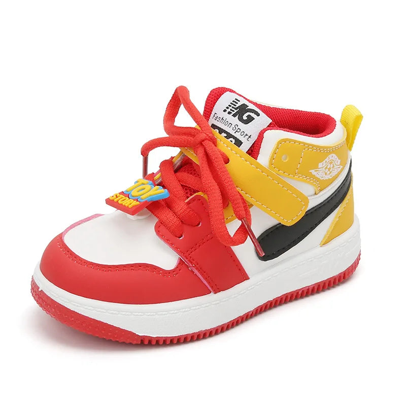 Spring Autumn Kid Casual Board Shoes Children Casual Board Shoes Children High Top Sport Shoes Velcro Straps Color Blocking