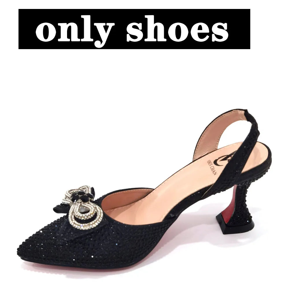 Rhinestone Bow Side Empty Party High Heels Pointed Toe Stiletto Heels