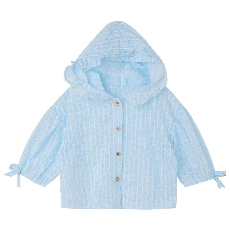 Girls Lace Sunscreen Coats Clothes 2025 Summer New Children's Breathable Thin Hooded Outerwear Kids Air Conditioner Shirt 1-5Y