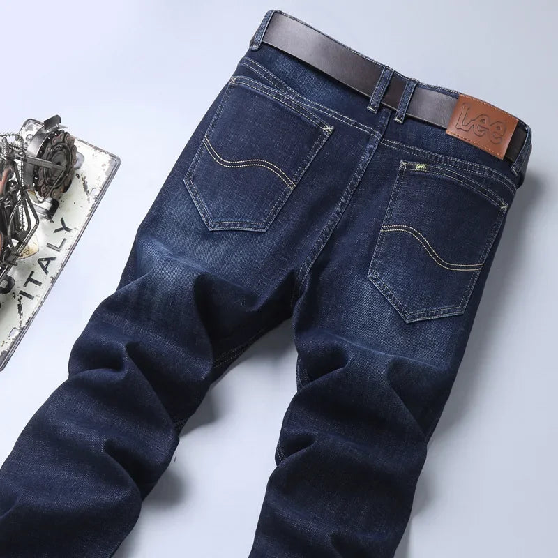 Lee Dex Autumn/winter Men's Jeans Thick Straight-leg Loose-fit Casual Middle-age Business Slimming Smooths Silhouette Trousers