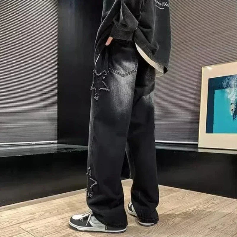 Men Straight Hip Hop Splicing Trousers